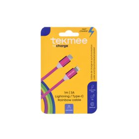 Tekmee gyorstölto kábel C/ Lighting (Iphone) rainbow